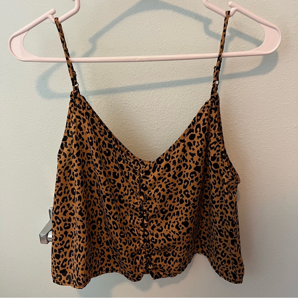Cheetah Print Button Front Crop Tank Top Camisole
